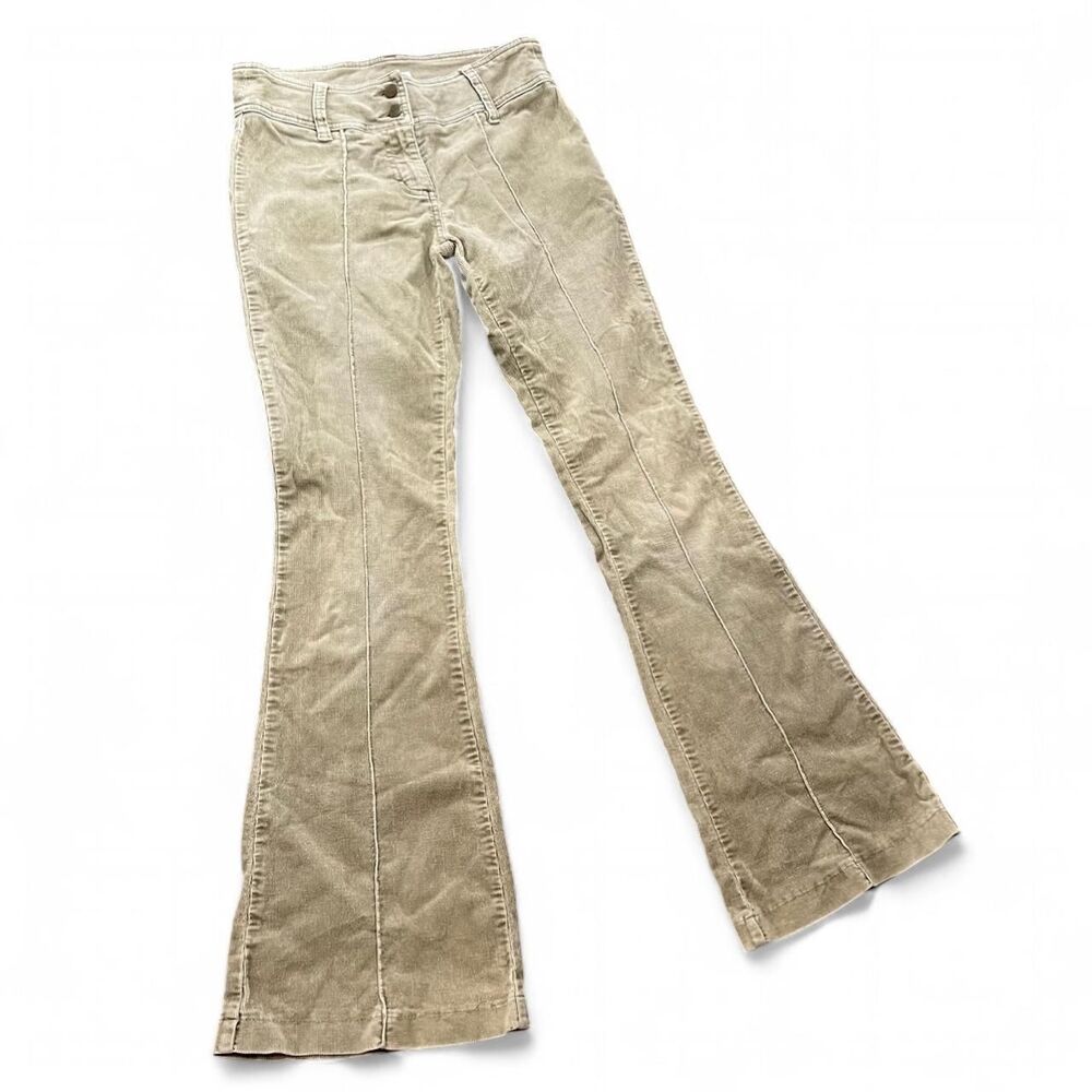 Y2K Sage Green Corduroy Pocketless Flare Pants